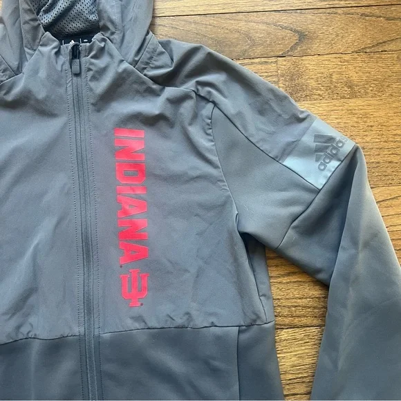 Indiana University Adidas Gray Hooded Jacket full zip jacket - Picture 3 of 8